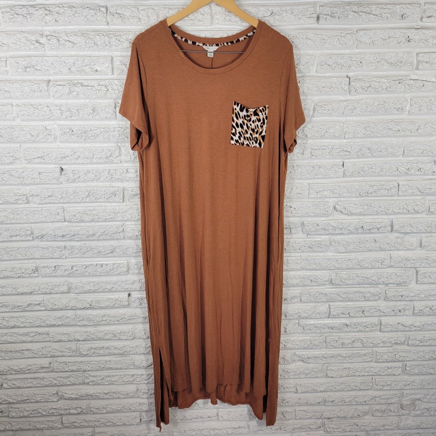 Cato Est 1946 Womens Dress 18W 20W Plus Brown Short Sleeve Pockets Casual Comfy