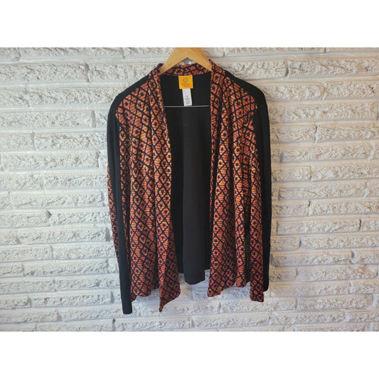 Ruby Rd Womens Top 2X Plus  Shacket Jacket Open Geometric Knit Black Casual