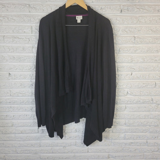Stylus Women Sweater 3x Plus Cardigan Open Black Asymmetric Cotton Blend Comfy