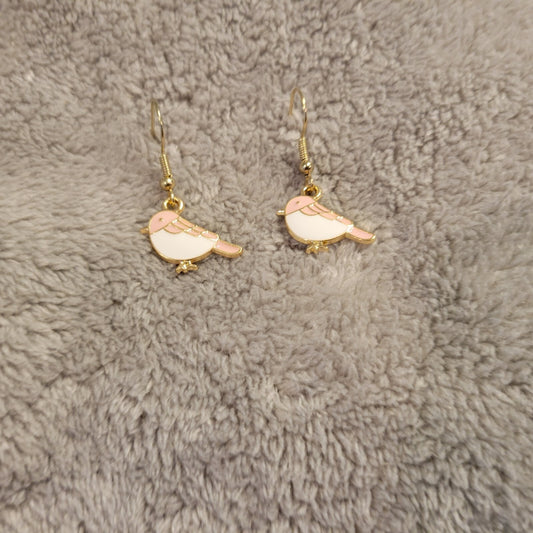 Birds #1  Womens Earrings One Pair Pink Hanging Dangle Aluminum Alloy Gold Tone