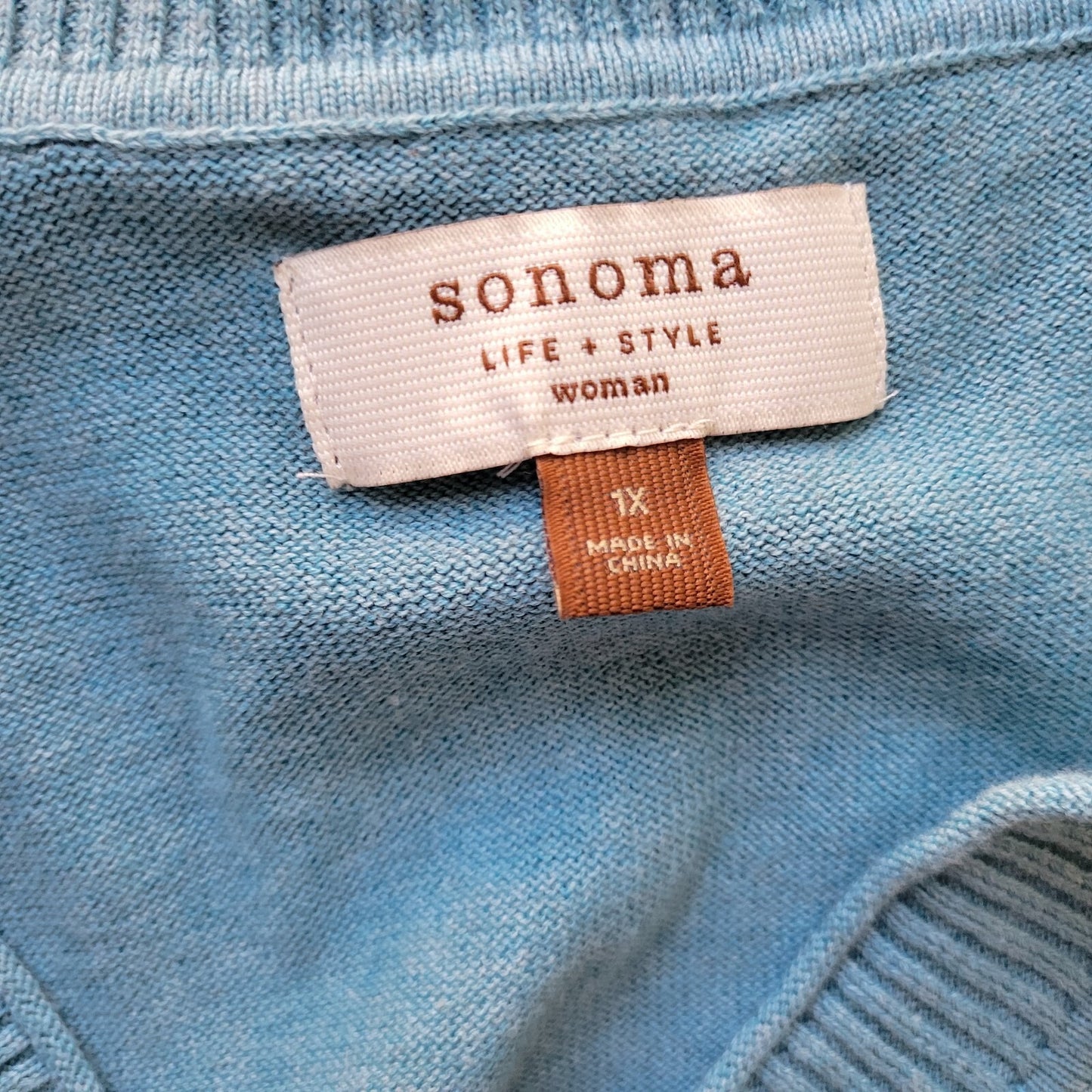 Sonoma Womens Sweater 1X Plus Long Sleeve Argyle Blue Green Cotton Pullover