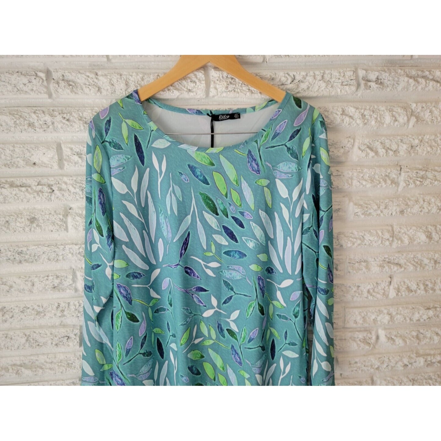 Lily by Firmiana Women Dress 1XL Plus Mini Shirt Blue Floral Pullover Poly Blend