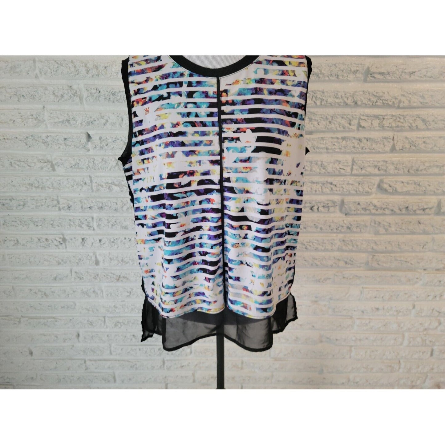 Worthington Womens Top Extra Large Sleeveless Casual Watercolor Poly Blend Blue