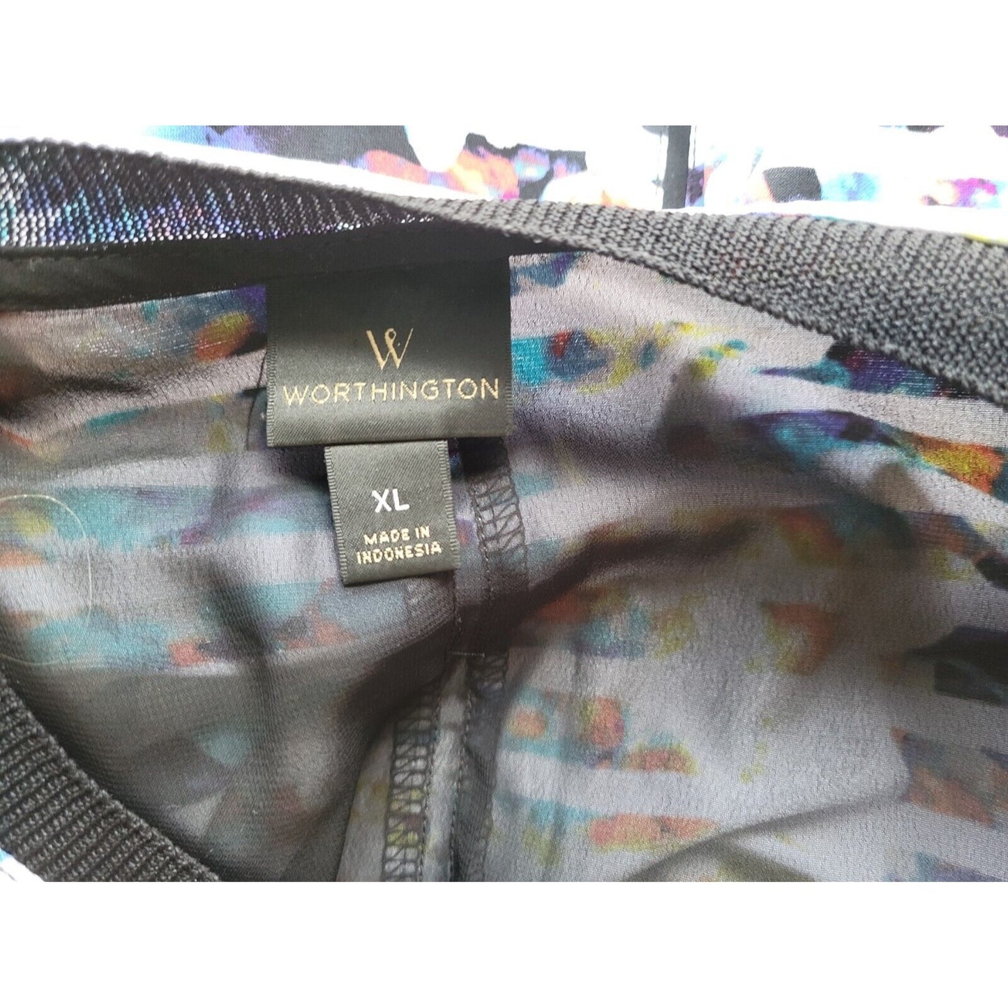 Worthington Womens Top Extra Large Sleeveless Casual Watercolor Poly Blend Blue