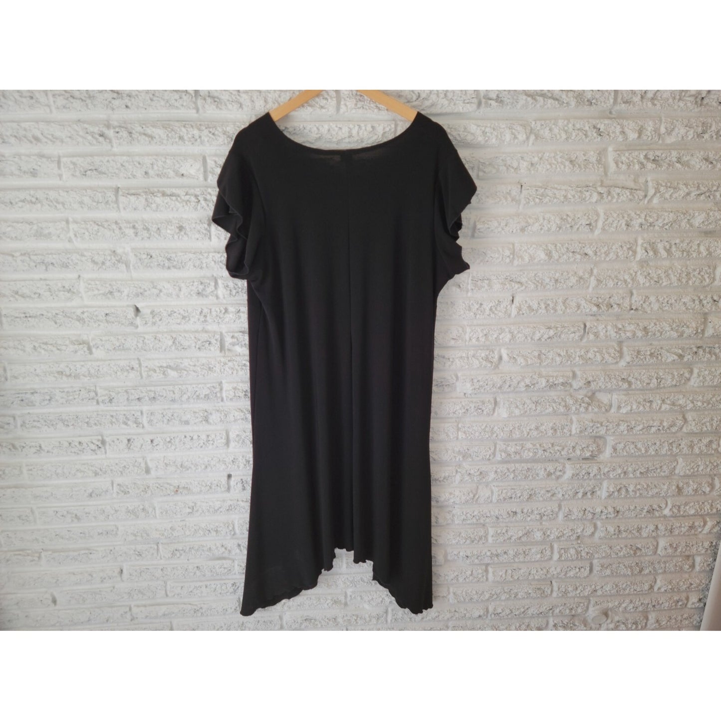 Susan Lawrence Womens Dress 2X Plus Shift Short Sleeve Black Asymmetric Casual