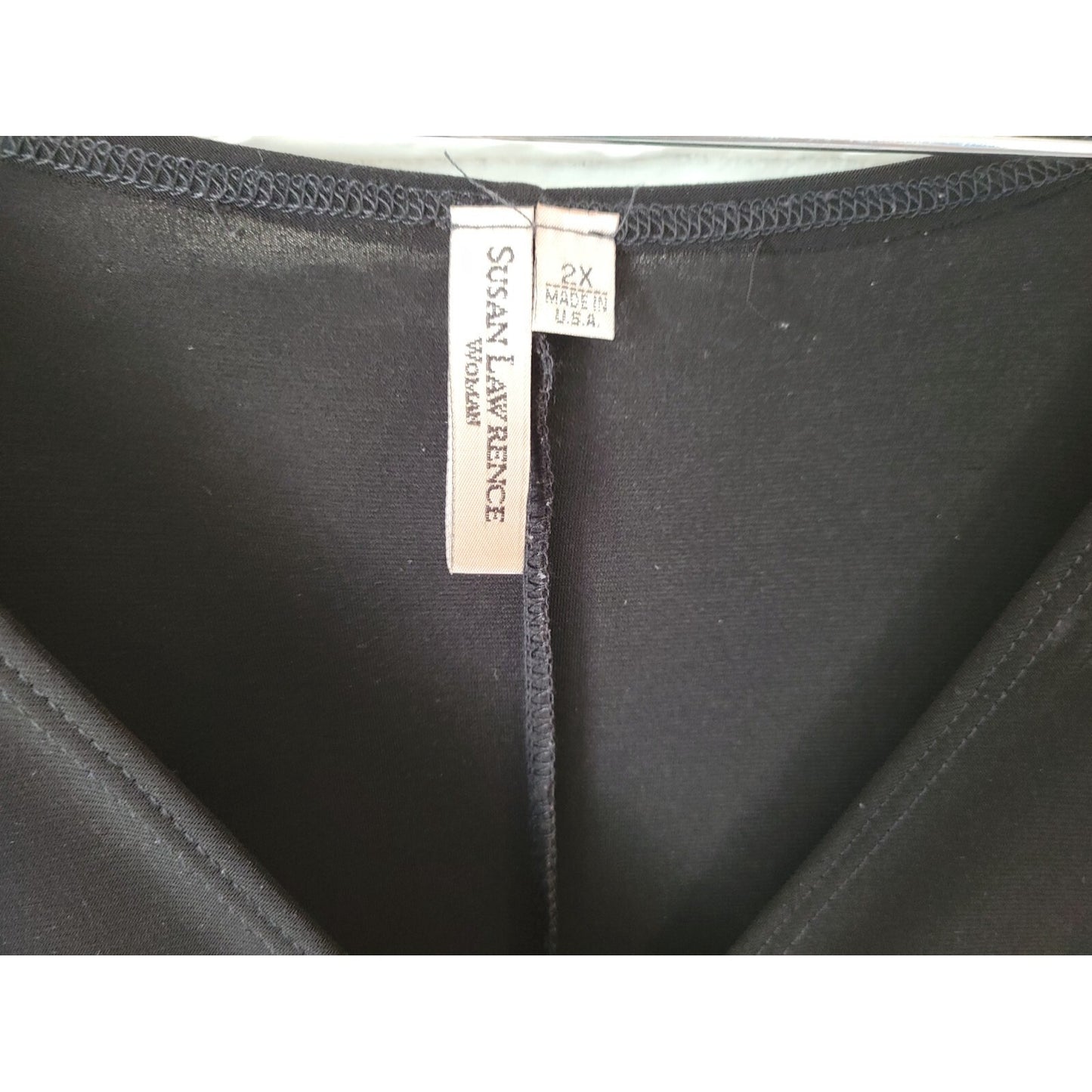 Susan Lawrence Womens Dress 2X Plus Shift Short Sleeve Black Asymmetric Casual