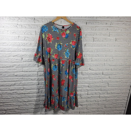 Emery Rose Dress 2XL 3/4 Bell Sleeve Red Floral Poly Blend Ruffle Pockets Casual