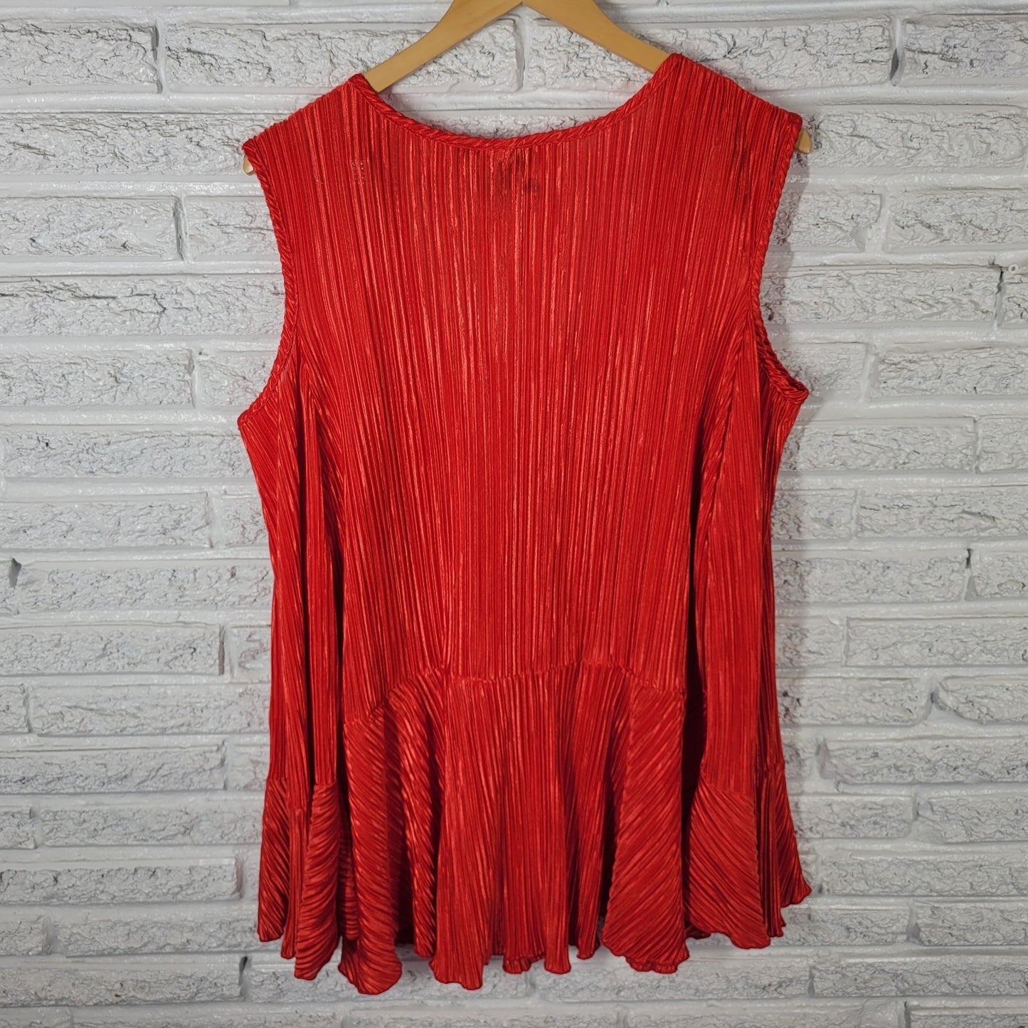 Ashley Stewart Womens Top 26 Plus Cold Shoulder Bell Sleeve Red Sheer Crinkle