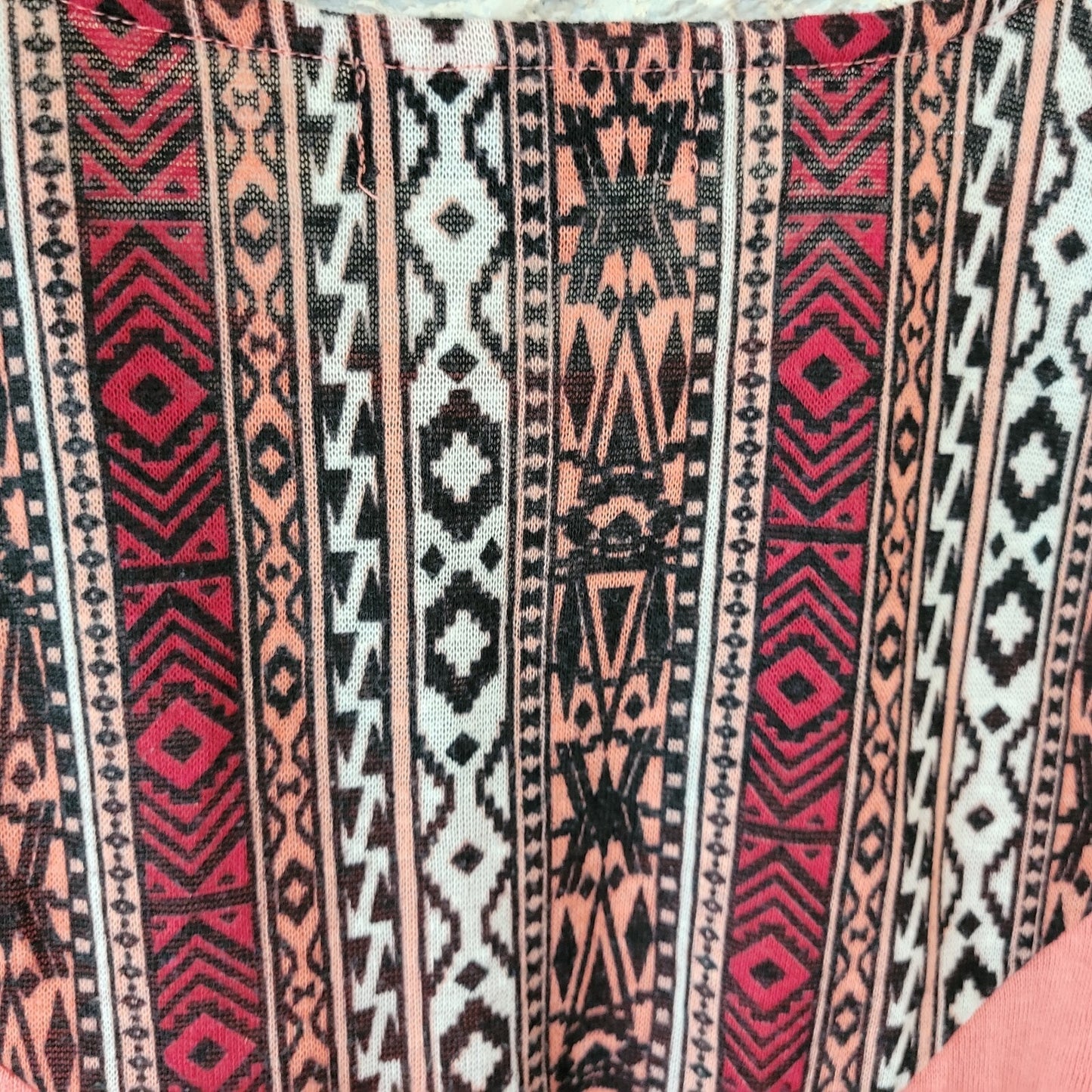 Almost Famous Womens Top 3X Plus Tank Boho Pink Burgundy Geometric Fringe Sheer