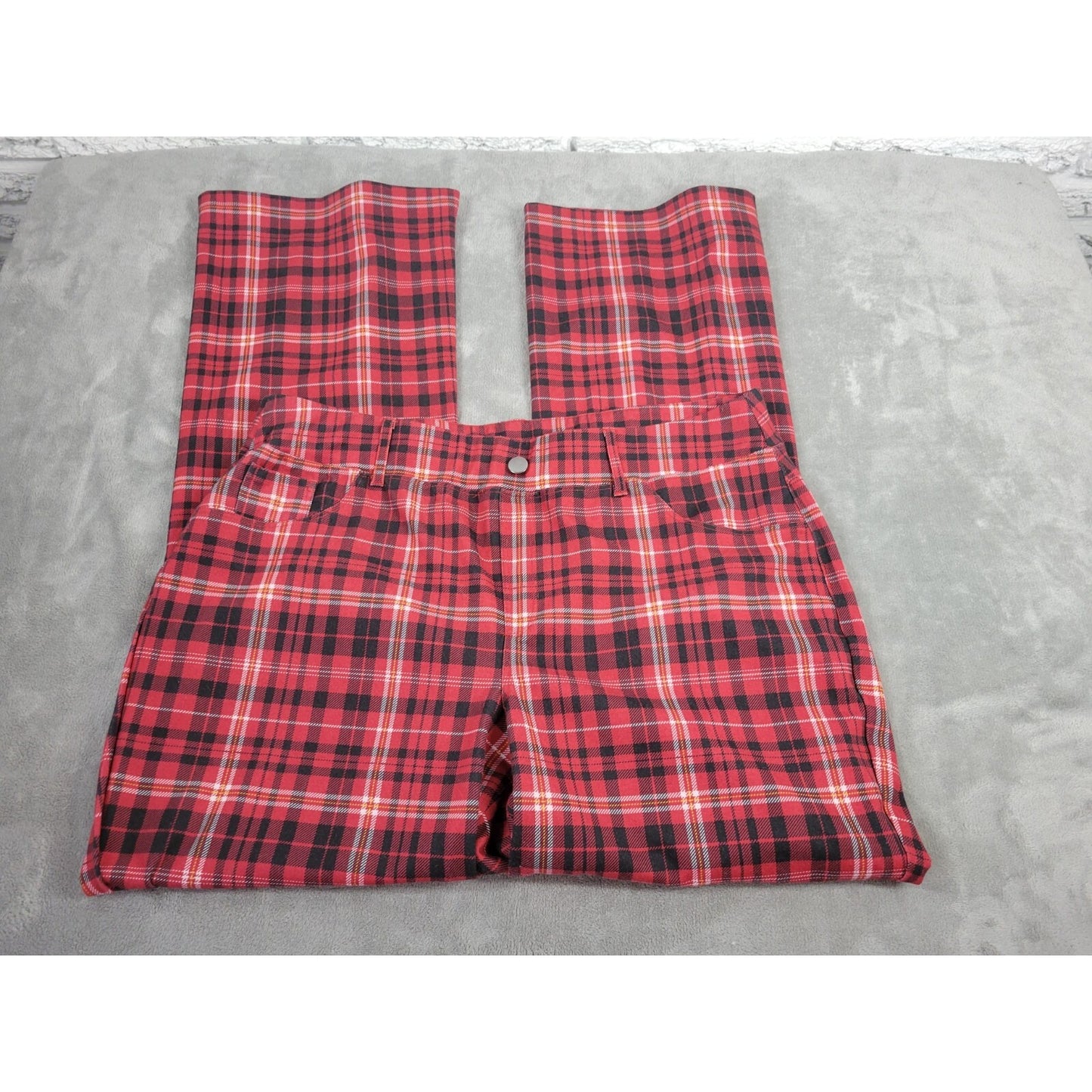 Cato Women Pants 18W 20W Plus Boot Cut Red Plaid Pull On Poly Blend Comfort
