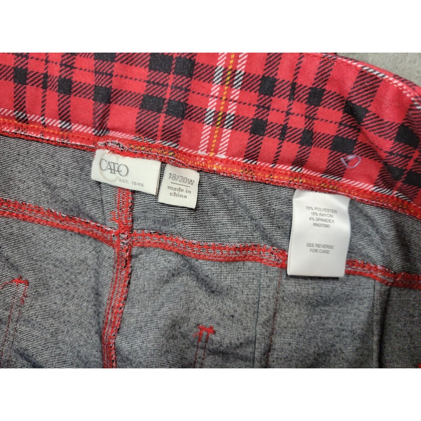 Cato Women Pants 18W 20W Plus Boot Cut Red Plaid Pull On Poly Blend Comfort