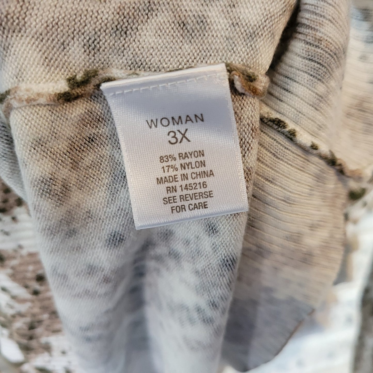 Roz Ali Womens Top 3X Plus Cardigan Button Up 3/4 Sleeve Tan Animal Lightweight