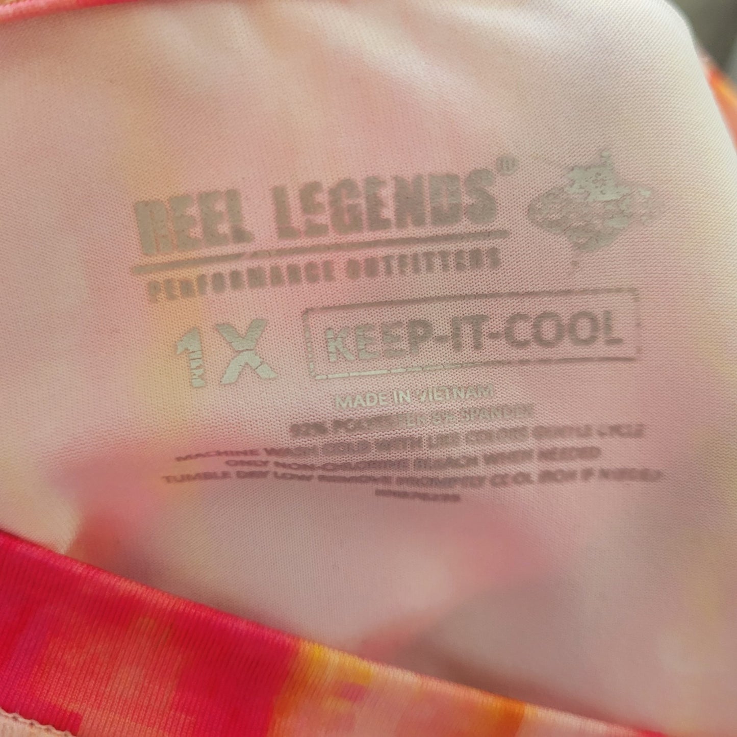 Reel Legends Womens Top 1X Plus Tee 3/4 Sleeve Pink Yellow Watercolor Comfy