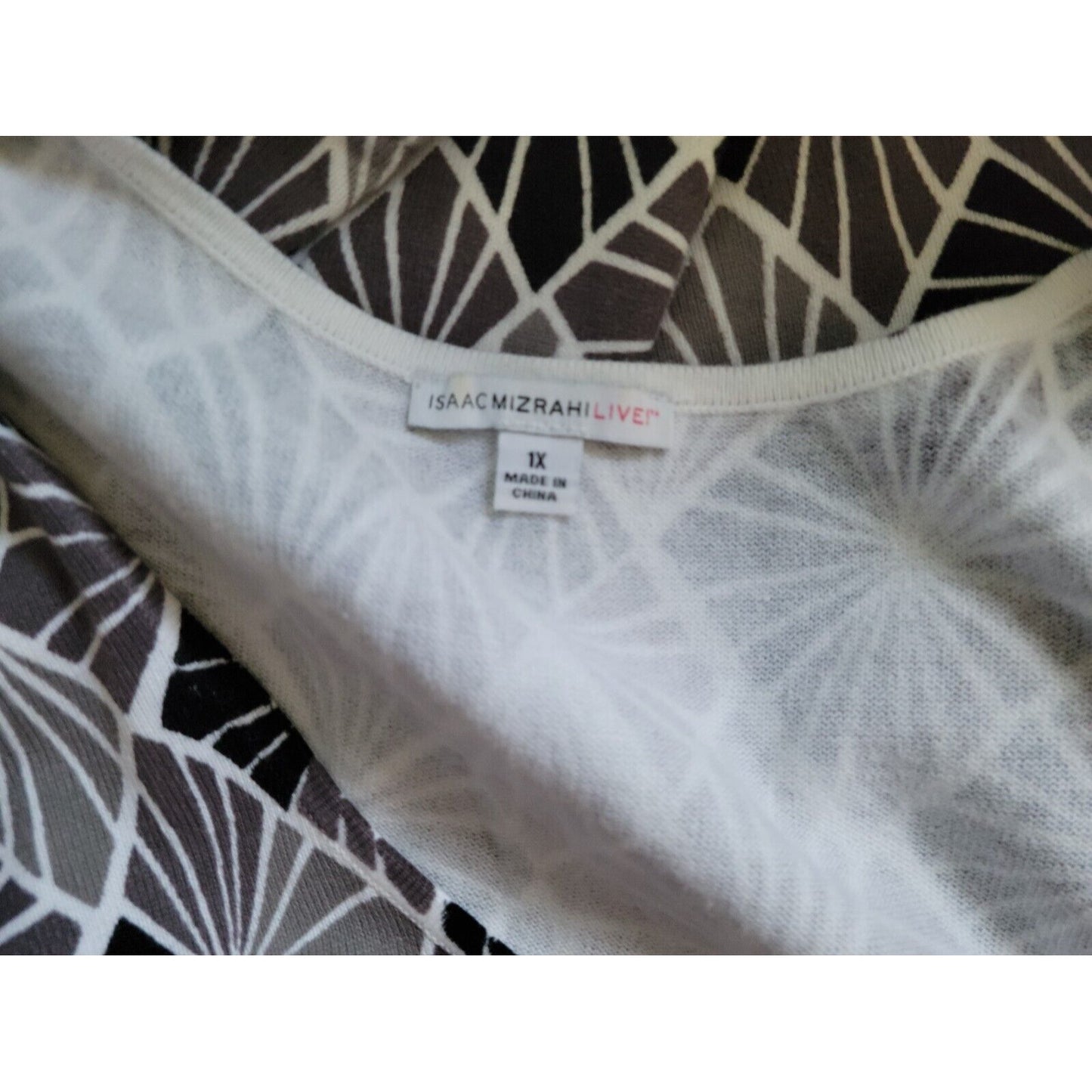 Isaac Mizrahi Live QVC Womens Top 1X Tank Black Geometric Cotton Knit Pullover