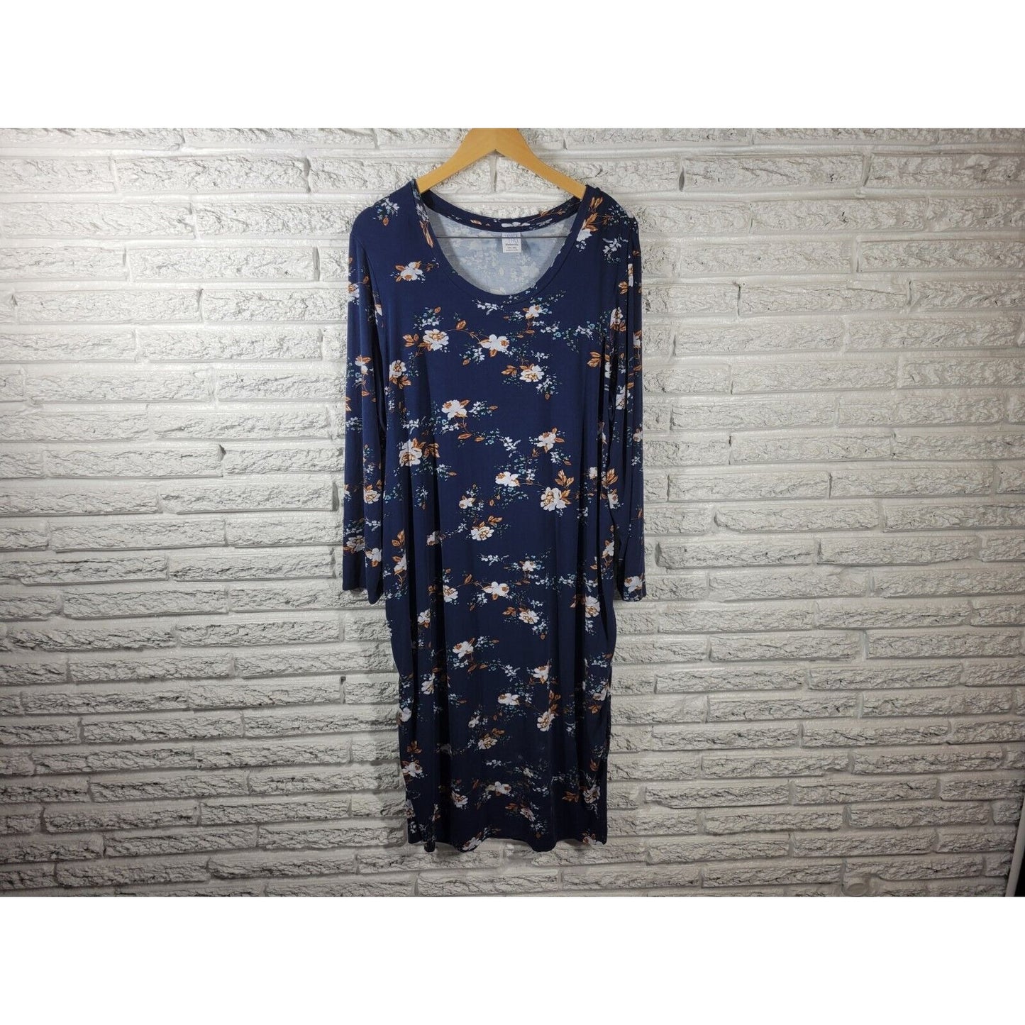 Time Tru Womens Maternity Dress XXL 20 Long Sleeve Blue Floral Casual Comfy
