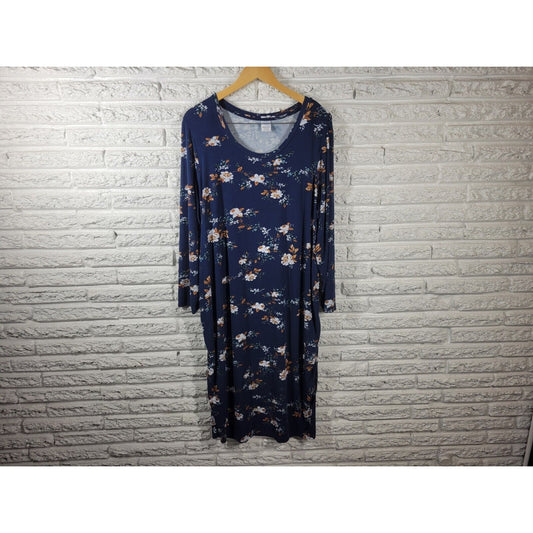 Time Tru Womens Maternity Dress XXL 20 Long Sleeve Blue Floral Casual Comfy