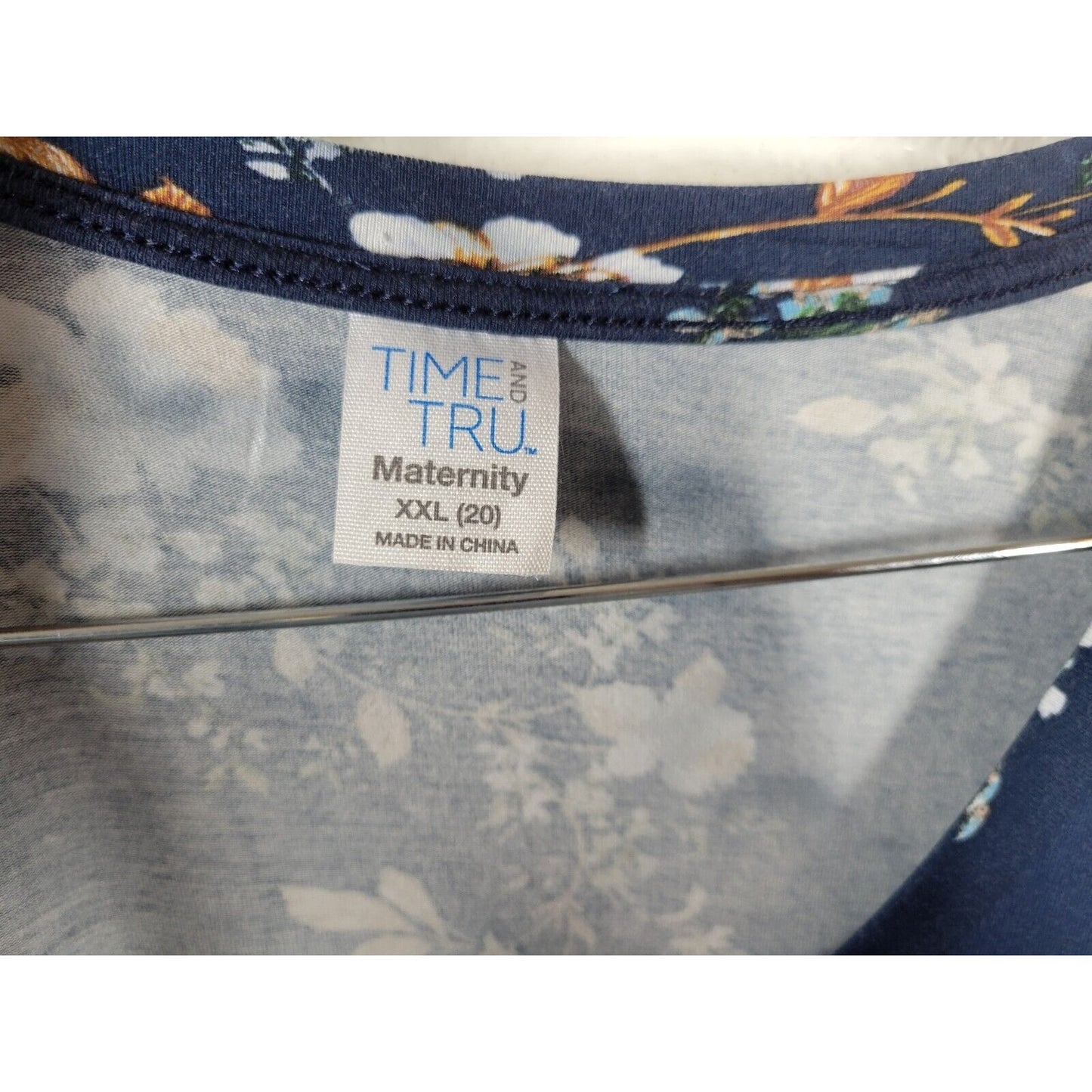 Time Tru Womens Maternity Dress XXL 20 Long Sleeve Blue Floral Casual Comfy