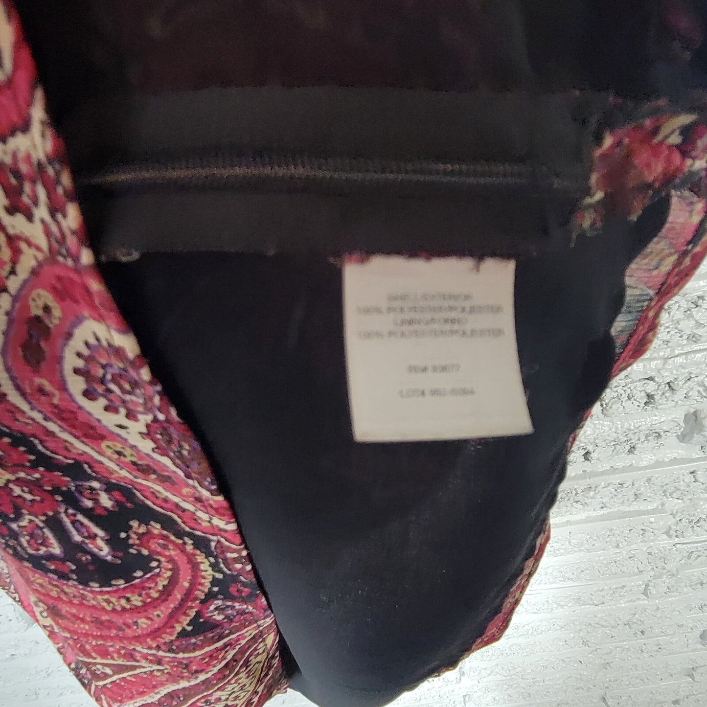 Ana Women Top 3X Plus Sleeveless Burgundy Black Paisley Side Zip Lined Polyester