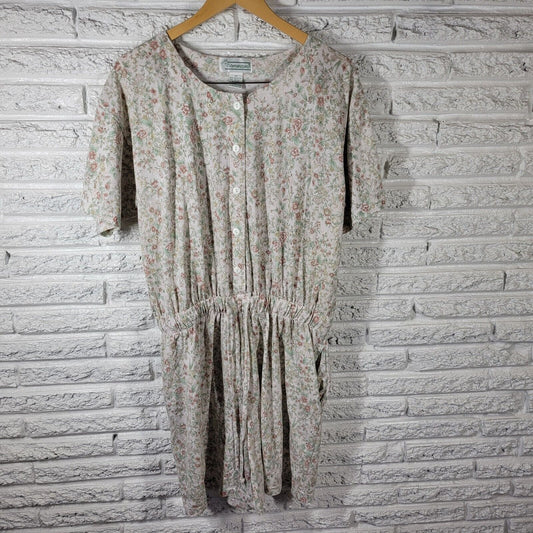 Shenanigans Women Romper 20 Plus Shorts Tan Floral Poly Blend Drawstring Pockets