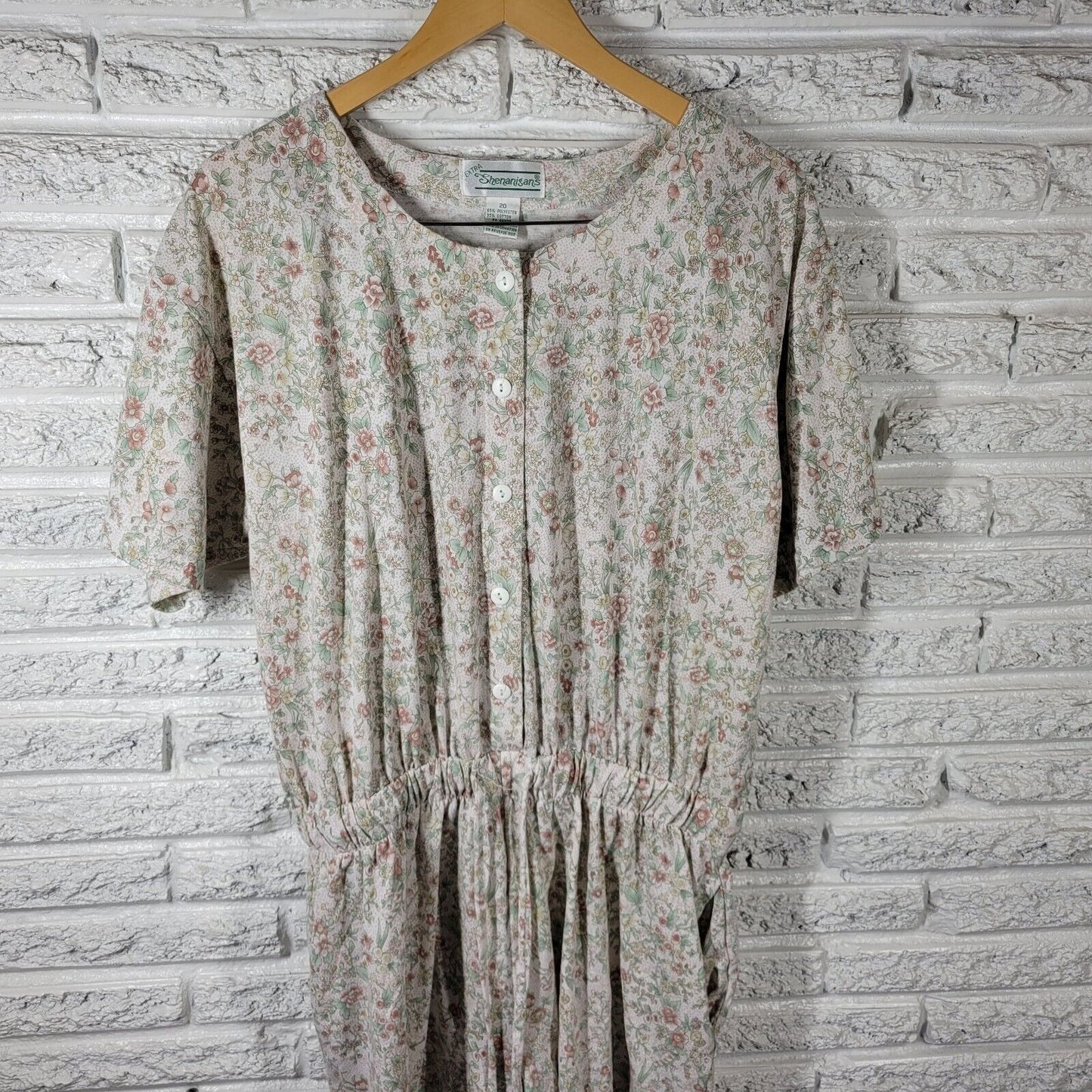 Shenanigans Women Romper 20 Plus Shorts Tan Floral Poly Blend Drawstring Pockets