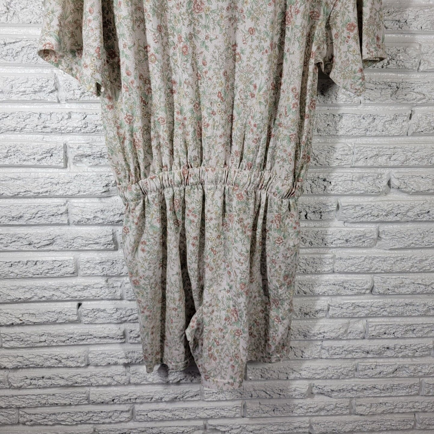 Shenanigans Women Romper 20 Plus Shorts Tan Floral Poly Blend Drawstring Pockets