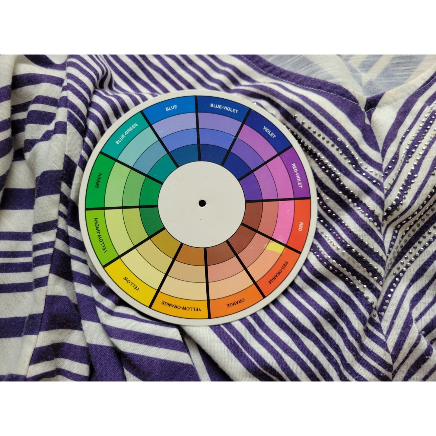 Catherines Womens Top 2X Plus Tunic Short Sleeve Purple Stripe Polyester Studded