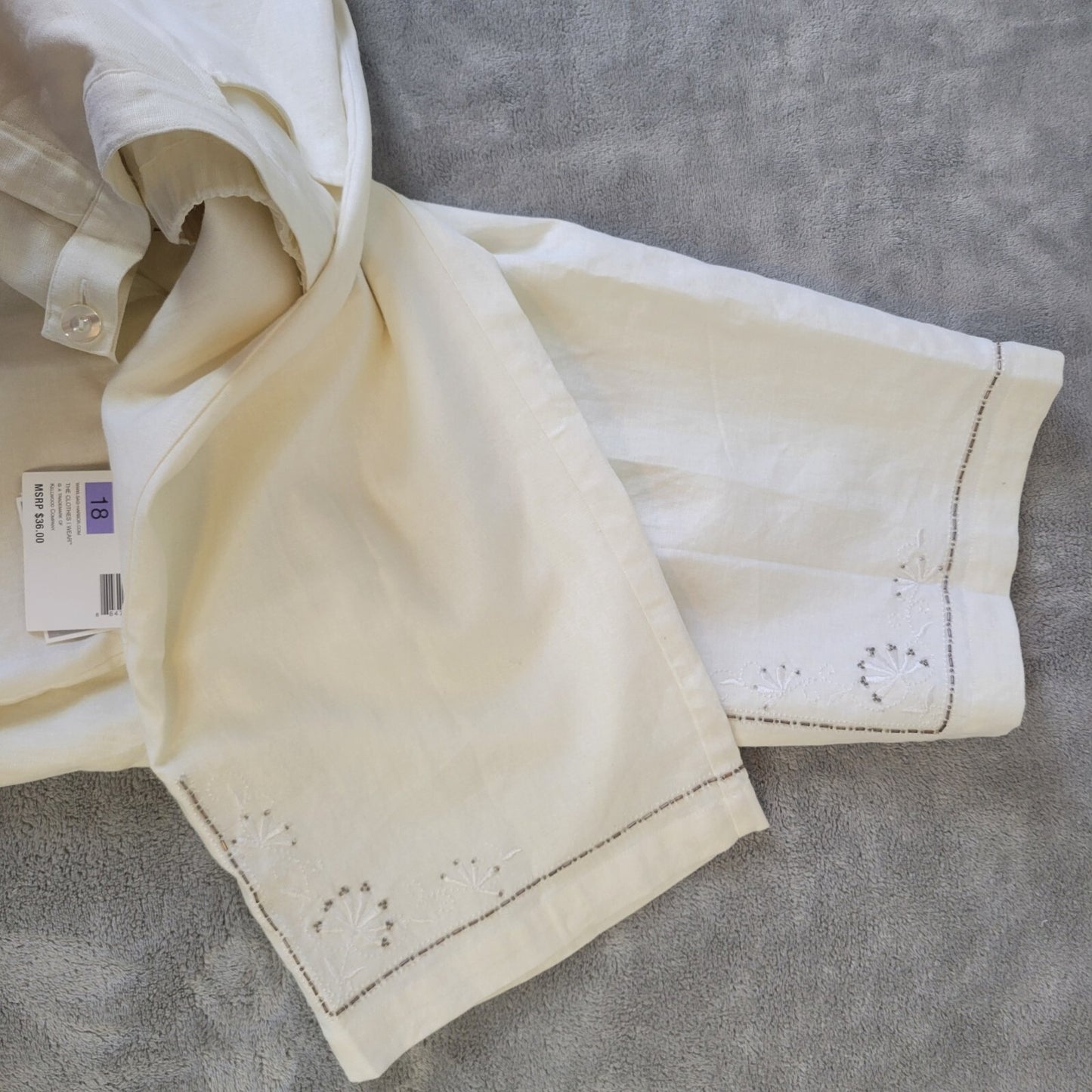Sag Harbor Women Pants 18 Missy Capri Zip Fly Off White Beaded Lined Embroidered