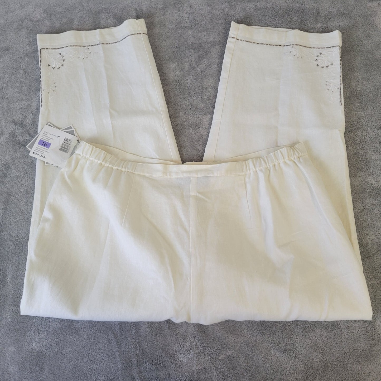 Sag Harbor Women Pants 18 Missy Capri Zip Fly Off White Beaded Lined Embroidered
