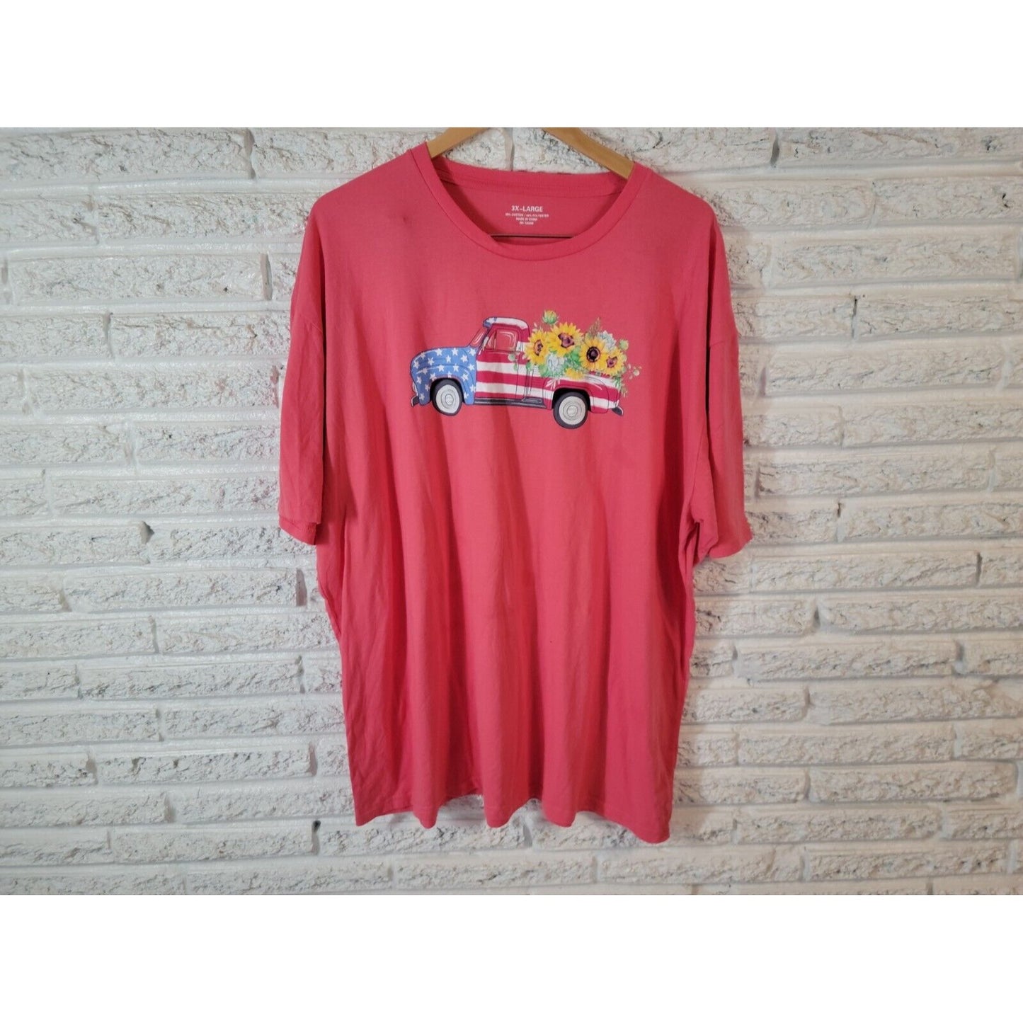 Fourth of July Womens Top 3XL Tee Patriotic Pickup Truck Sunflower Country Girl