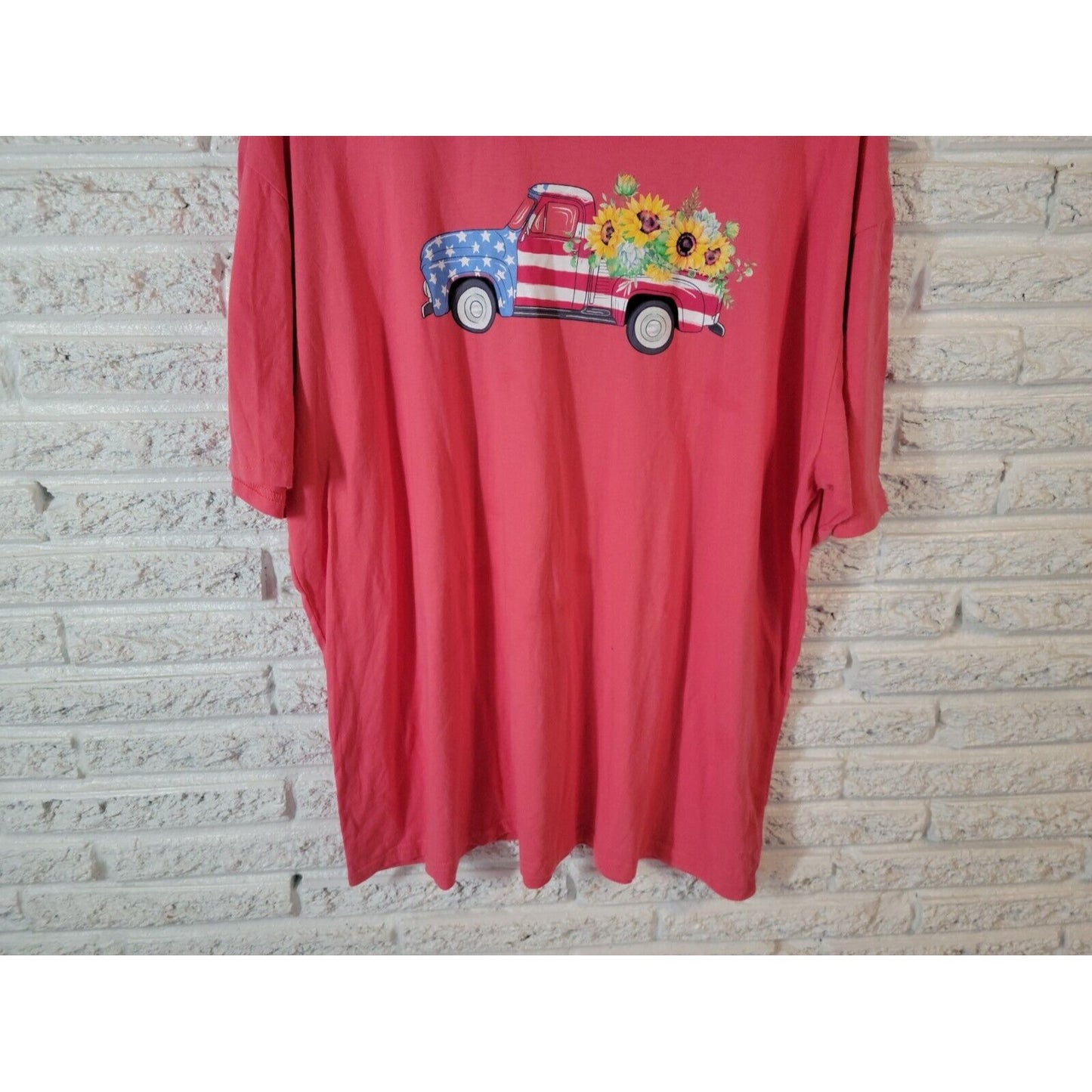 Fourth of July Womens Top 3XL Tee Patriotic Pickup Truck Sunflower Country Girl