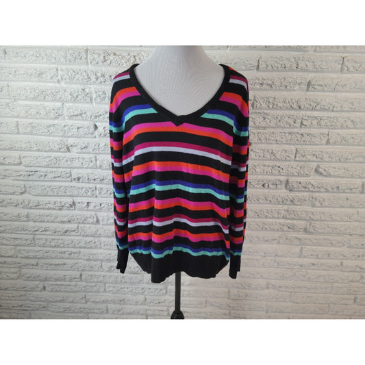 Worthington Womens Sweater 3X Plus Long Sleeve Pullover Red Stripe Cotton Blend