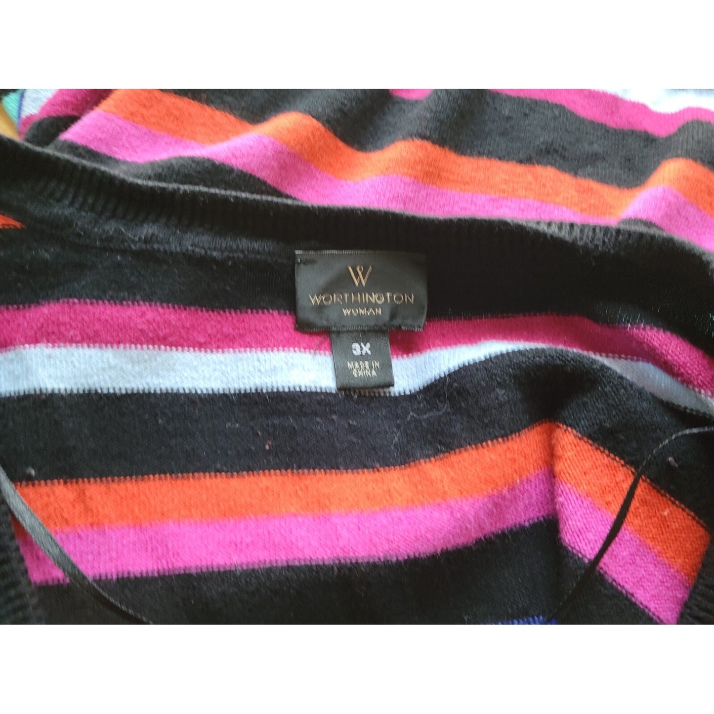 Worthington Womens Sweater 3X Plus Long Sleeve Pullover Red Stripe Cotton Blend