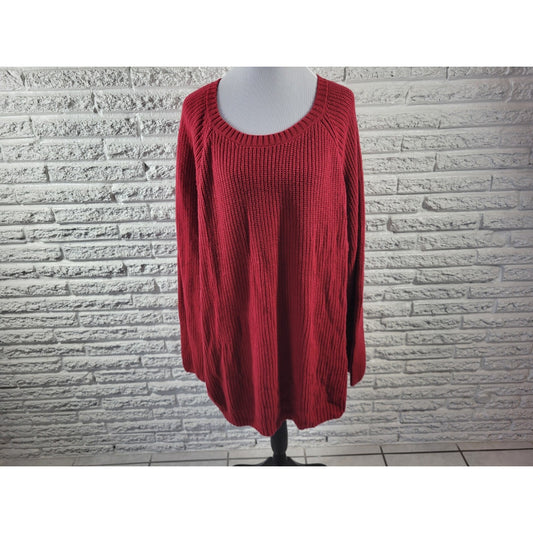 Avenue Womens Sweater 4X Plus Long Sleeve Side Zip Red Cotton Blend Casual