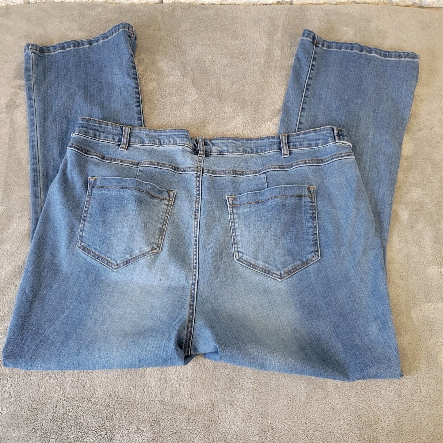 Ellos Womens Jeans 22 Plus Straight Leg Medium Blue Denim Cotton Blend Zip Fly