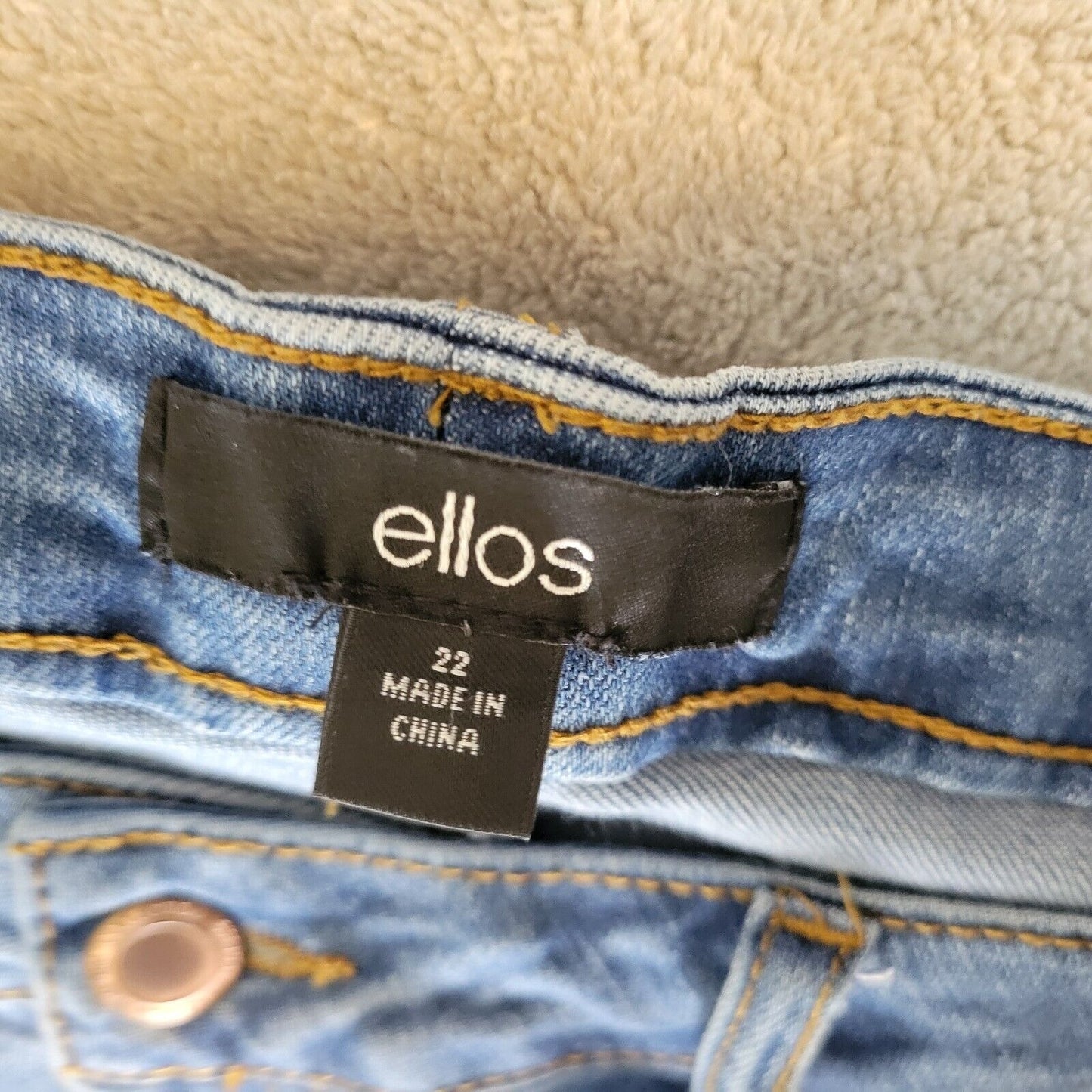 Ellos Womens Jeans 22 Plus Straight Leg Medium Blue Denim Cotton Blend Zip Fly