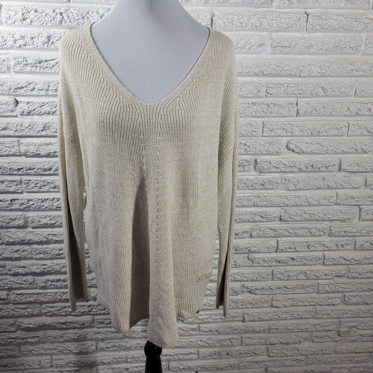 Ana Womens Sweater XXL Plus Pullover White Cotton Blend Metallic Thread Career