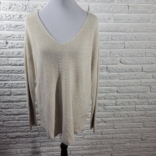Ana Womens Sweater XXL Plus Pullover White Cotton Blend Metallic Thread Career