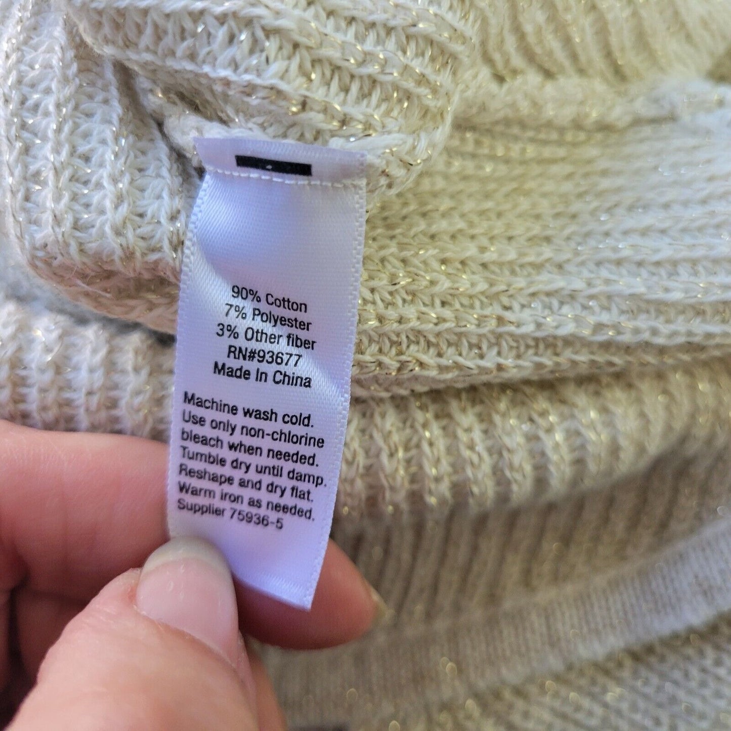 Ana Womens Sweater XXL Plus Pullover White Cotton Blend Metallic Thread Career