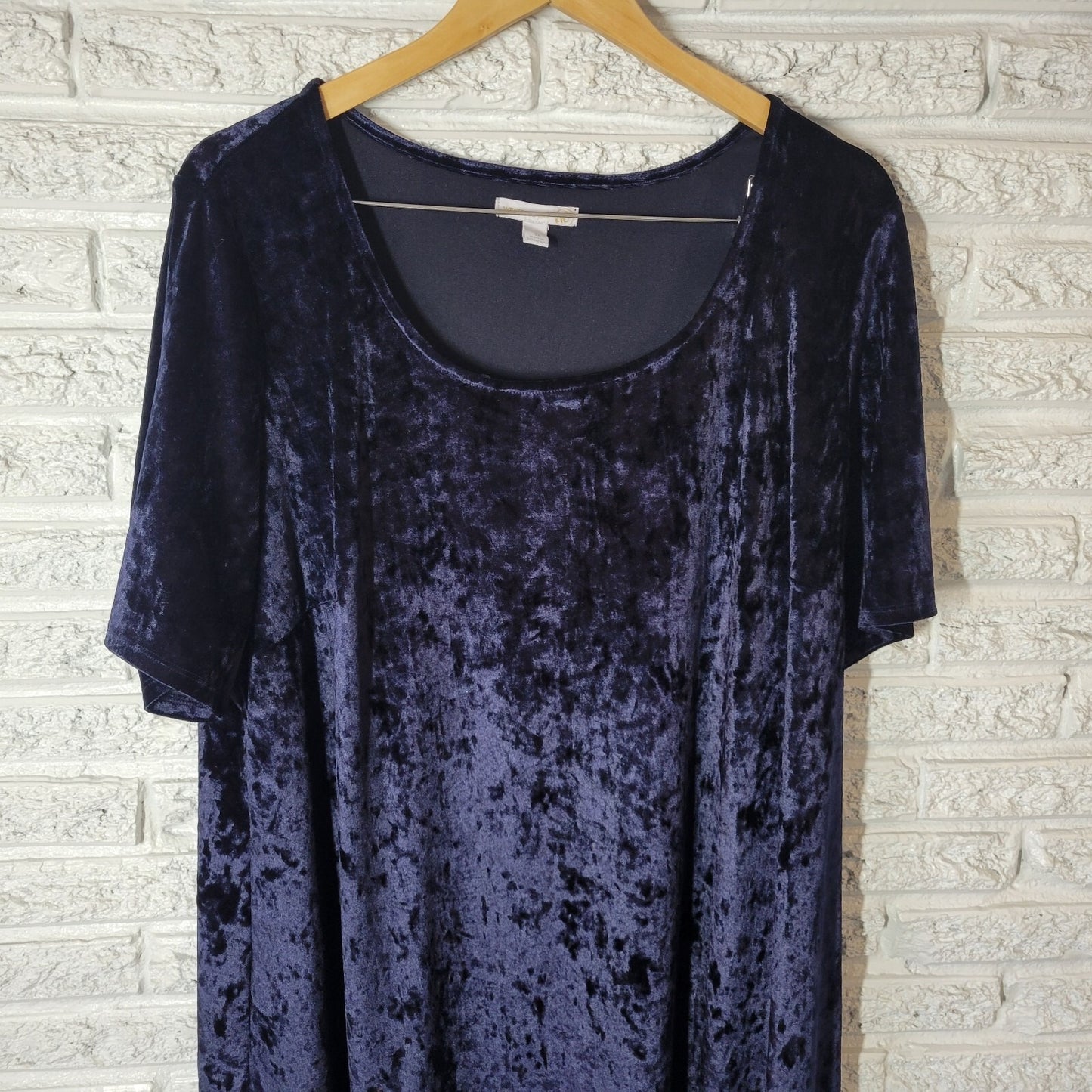 Westport 1962 Womens Dress 3X Plus Short Sleeve Blue Poly Blend Office Velour