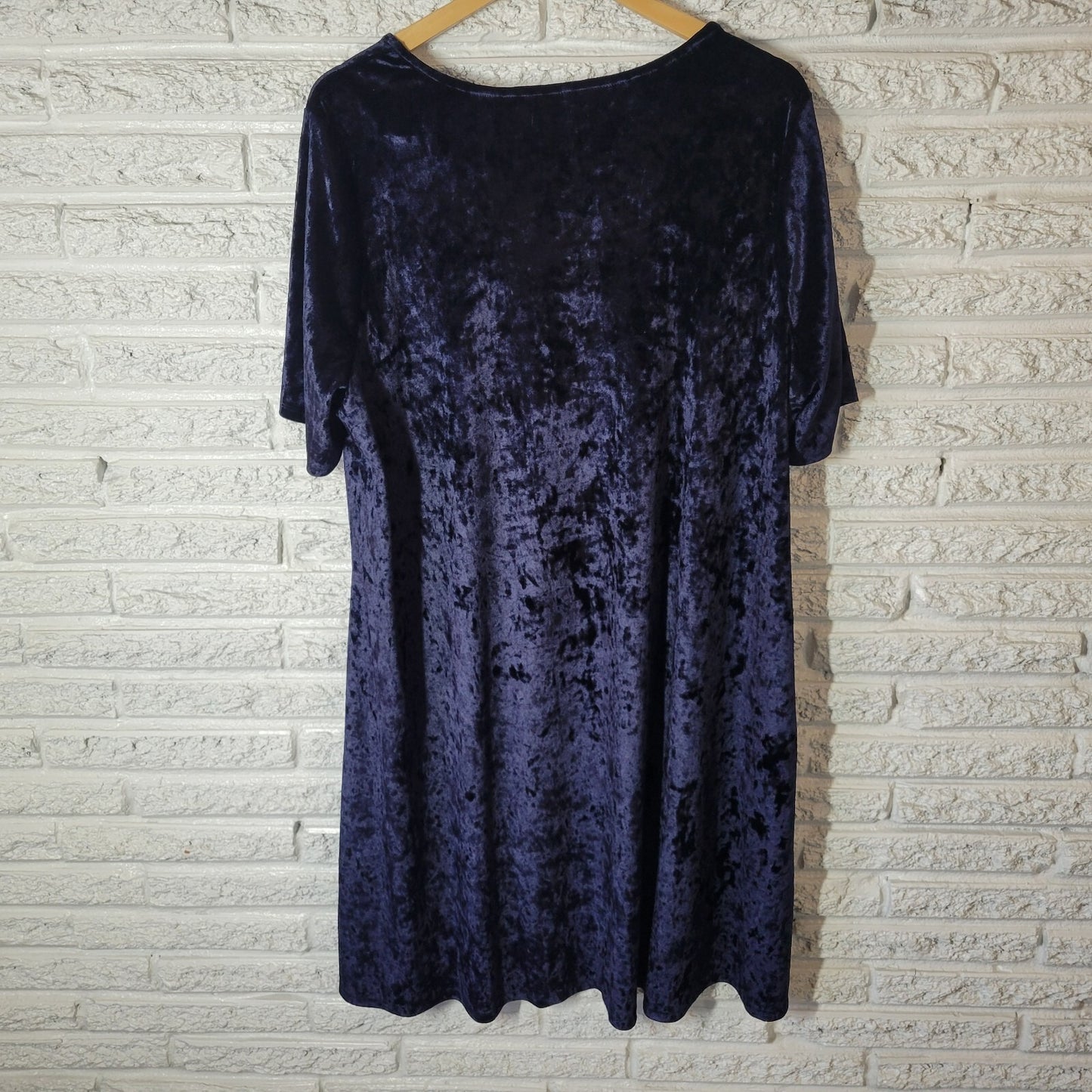 Westport 1962 Womens Dress 3X Plus Short Sleeve Blue Poly Blend Office Velour