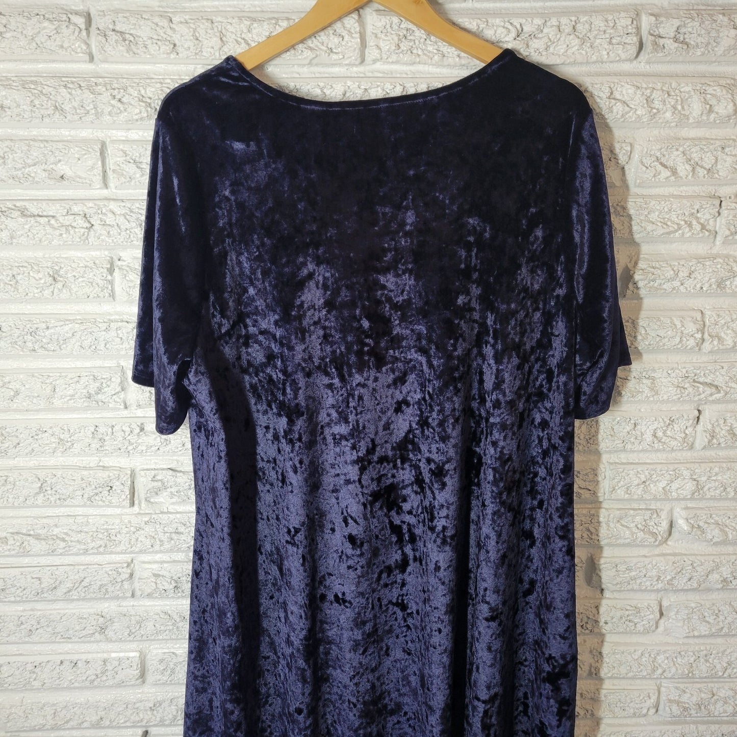 Westport 1962 Womens Dress 3X Plus Short Sleeve Blue Poly Blend Office Velour