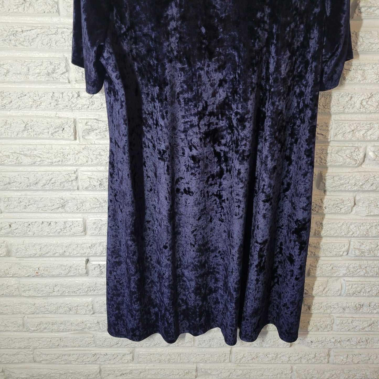 Westport 1962 Womens Dress 3X Plus Short Sleeve Blue Poly Blend Office Velour