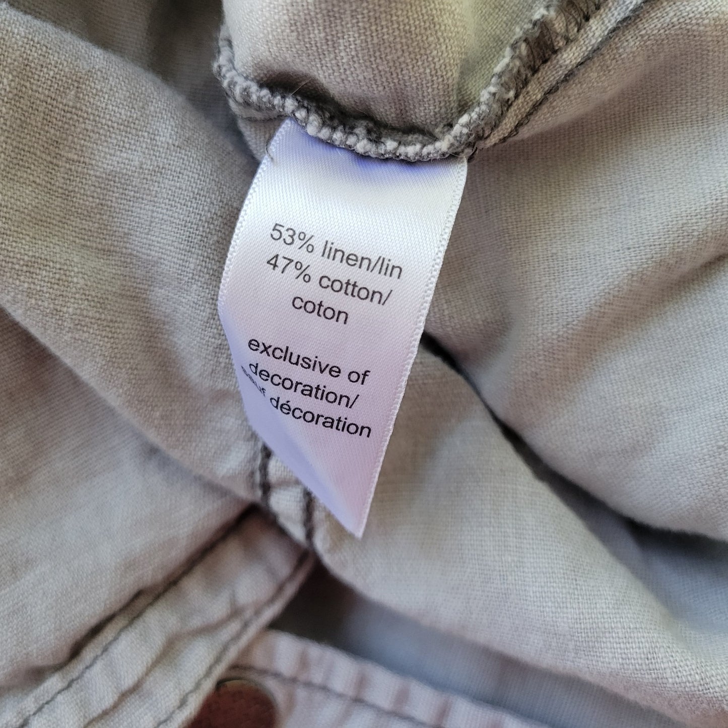 Maurices Womens Jacket XL Gray Linen Cotton Eyelet Zip Snap Up Casual Pockets