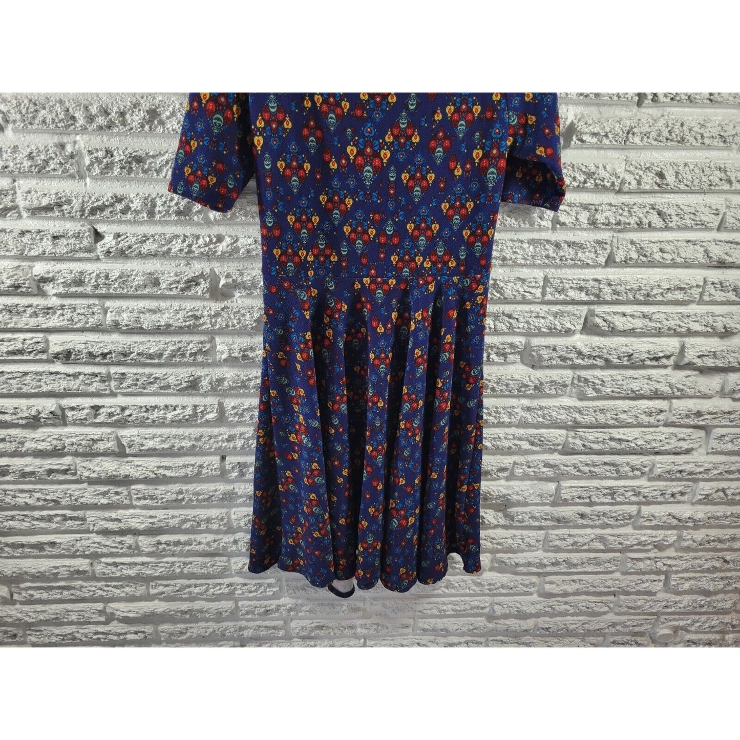 Lularoe Women Dress Extra Large XL Fit Flare Short Sleeve Poly Blend Blue Casual