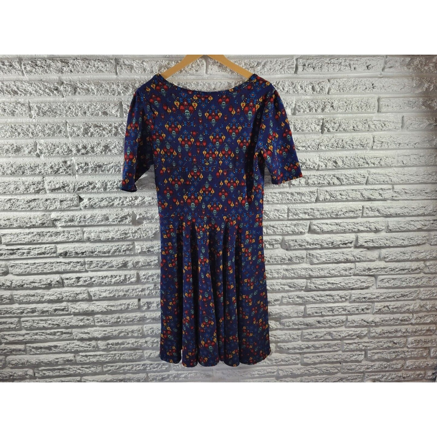 Lularoe Women Dress Extra Large XL Fit Flare Short Sleeve Poly Blend Blue Casual