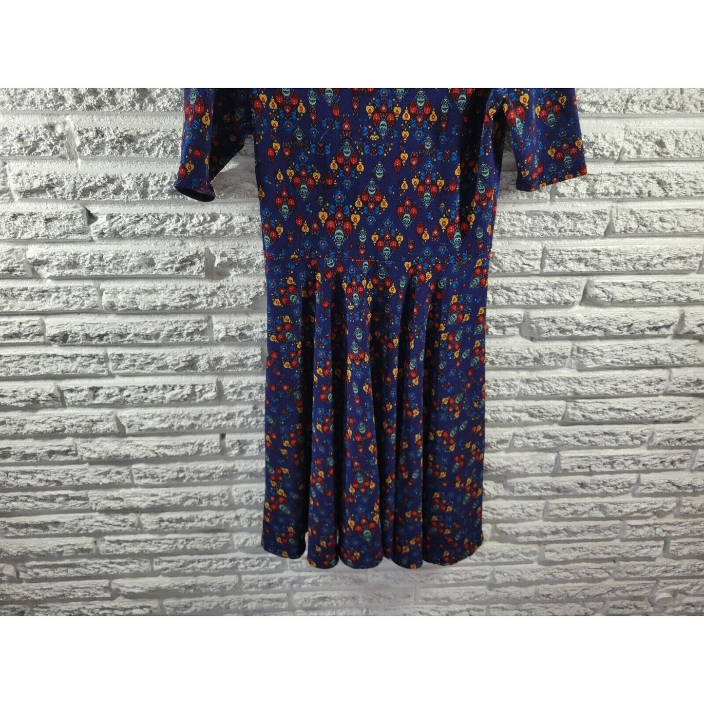 Lularoe Women Dress Extra Large XL Fit Flare Short Sleeve Poly Blend Blue Casual