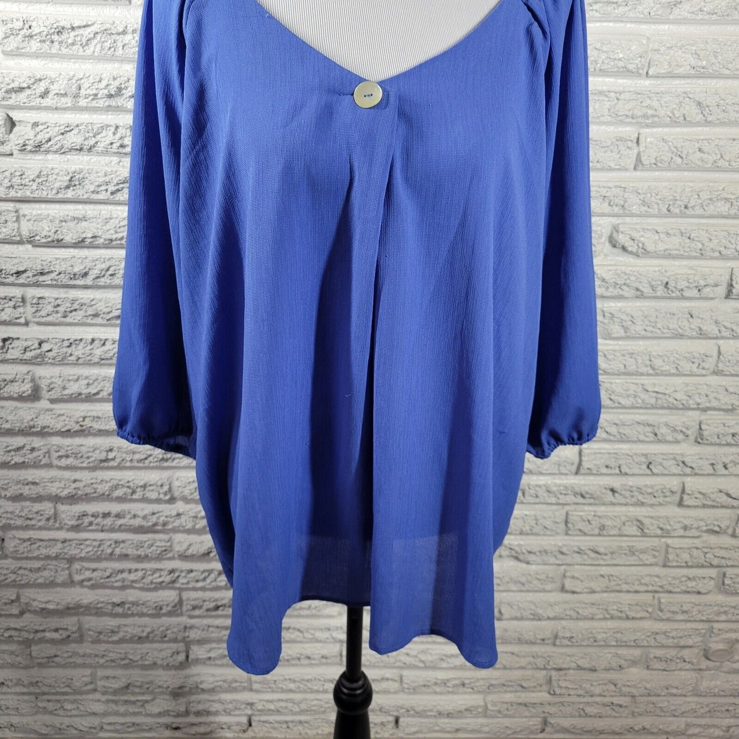 Adrienne Vittadini Womens Top 2X Puff Sleeve Blue Sheer Lightweight Poly Blend