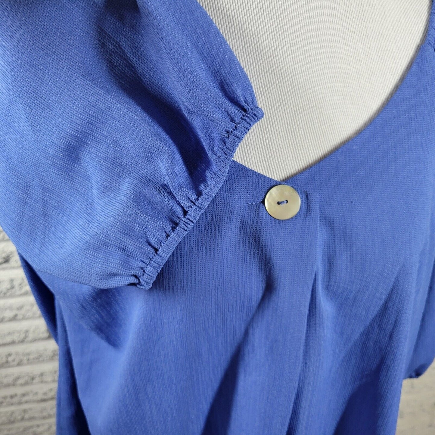 Adrienne Vittadini Womens Top 2X Puff Sleeve Blue Sheer Lightweight Poly Blend