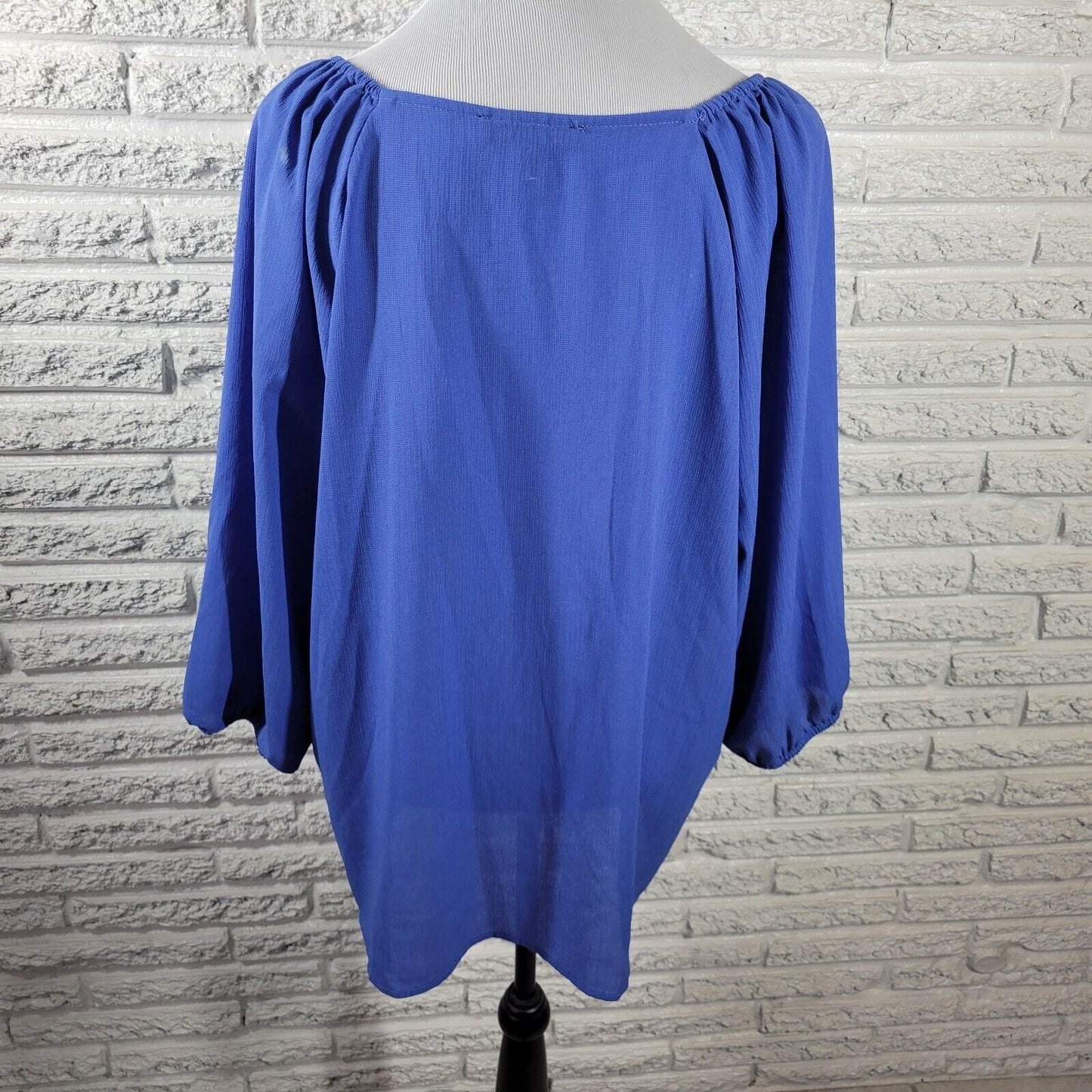 Adrienne Vittadini Womens Top 2X Puff Sleeve Blue Sheer Lightweight Poly Blend
