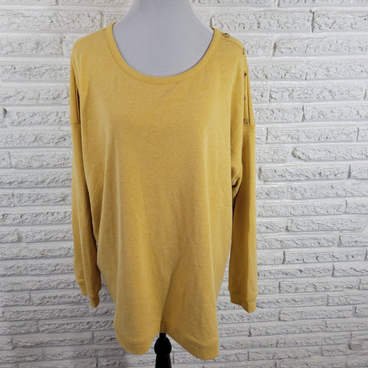 Croft Barrow Womens Sweatshirt 3X Plus 3/4 Sleeve Yellow Soft Deco Buttons Comfy